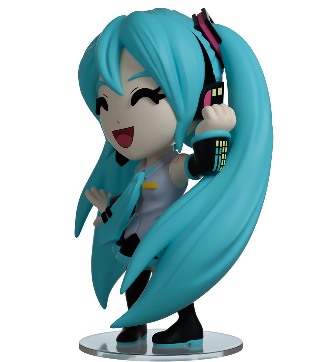 Hatsune Miku Youtooz vinyl figure angled view showing headphones and iconic outfit