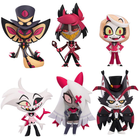 Hazbin Hotel Blind Box Series vinyl figures lineup including Alastor, Charlie, Vaggie, Angel Dust and Husk