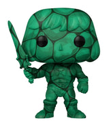 Close-up of He-Man Art Series Funko Pop Vinyl showing full green textured artwork