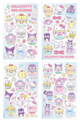 Sanrio Hello Kitty & Friends Cupcake Sticker Pack featuring 8 sticker sheets with Hello Kitty, My Melody, Kuromi, Pompompurin, Cinnamoroll, Keroppi and Badtz-Maru dessert-themed stickers