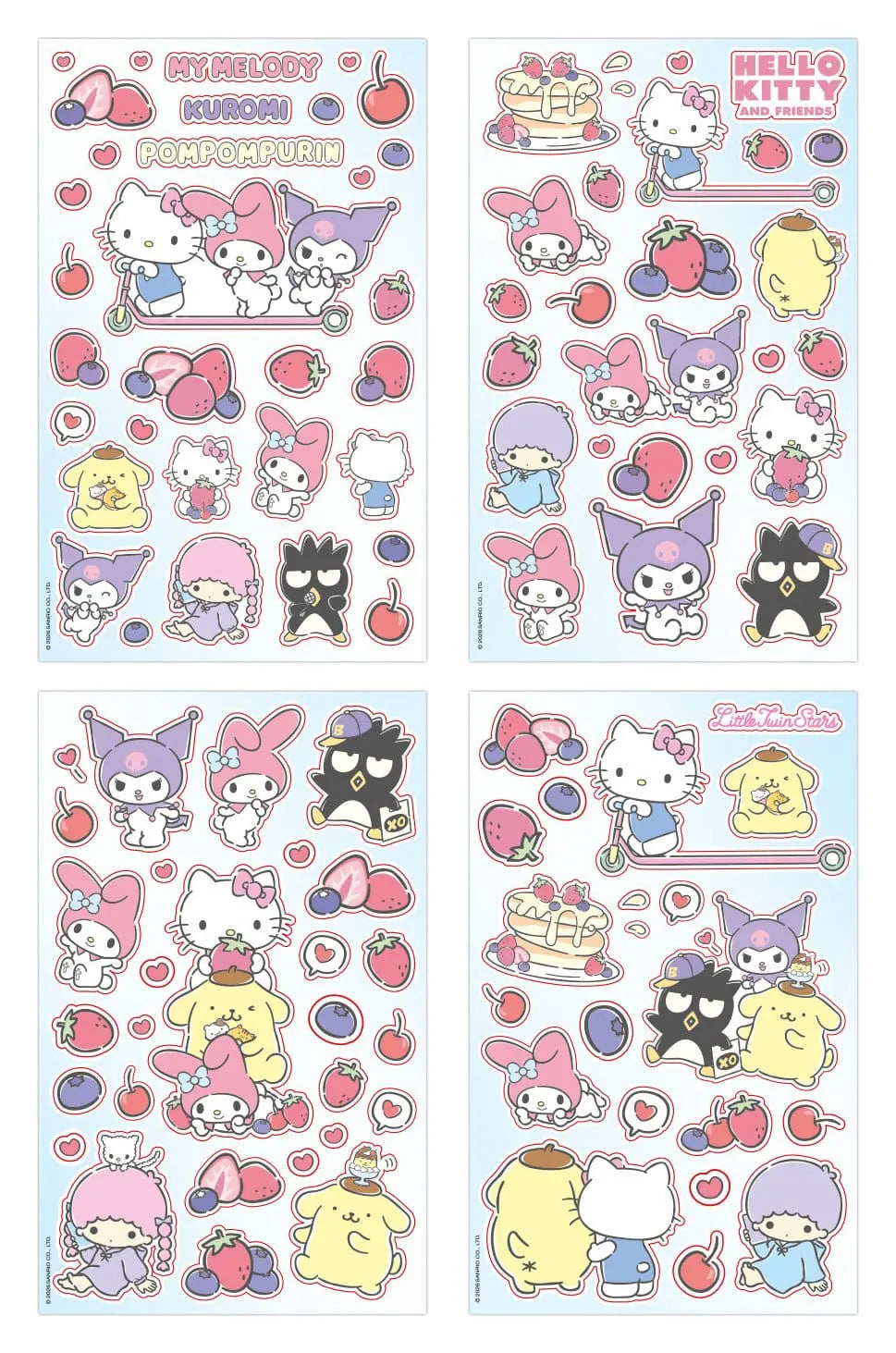 Sanrio Hello Kitty & Friends Everyday Sticker Pack featuring 8 sticker sheets with Hello Kitty, My Melody, Kuromi, Pompompurin, Little Twin Stars and Badtz-Maru designs