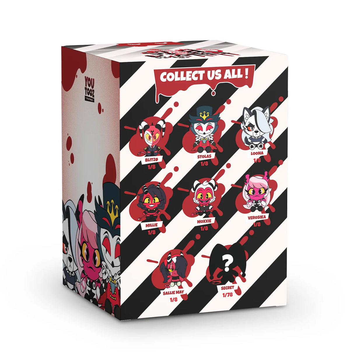 Helluva Boss Plush Blind Box collector checklist on the back of the box