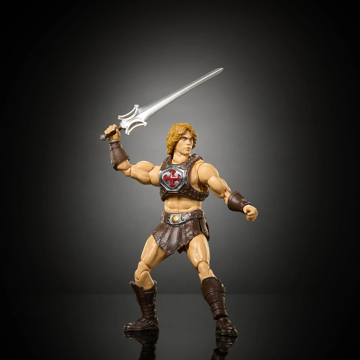 Close-up of He-Man movie action figure featuring detailed armor and heroic likeness