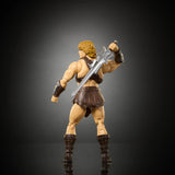 Side profile of He-Man action figure showcasing movie-accurate armor and sculpting