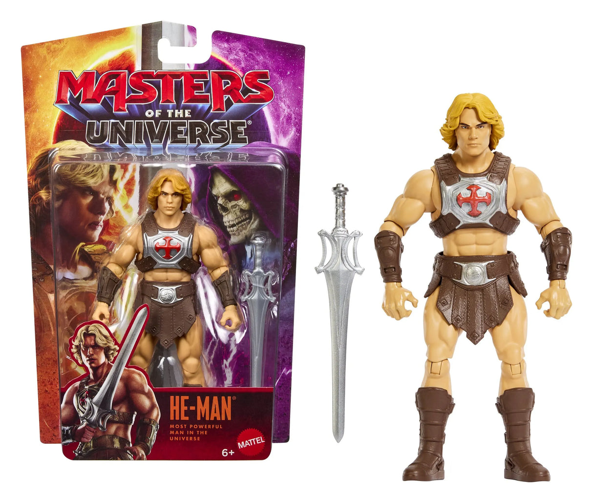He-Man Masters of the Universe movie figure displayed with packaging and Power Sword accessory