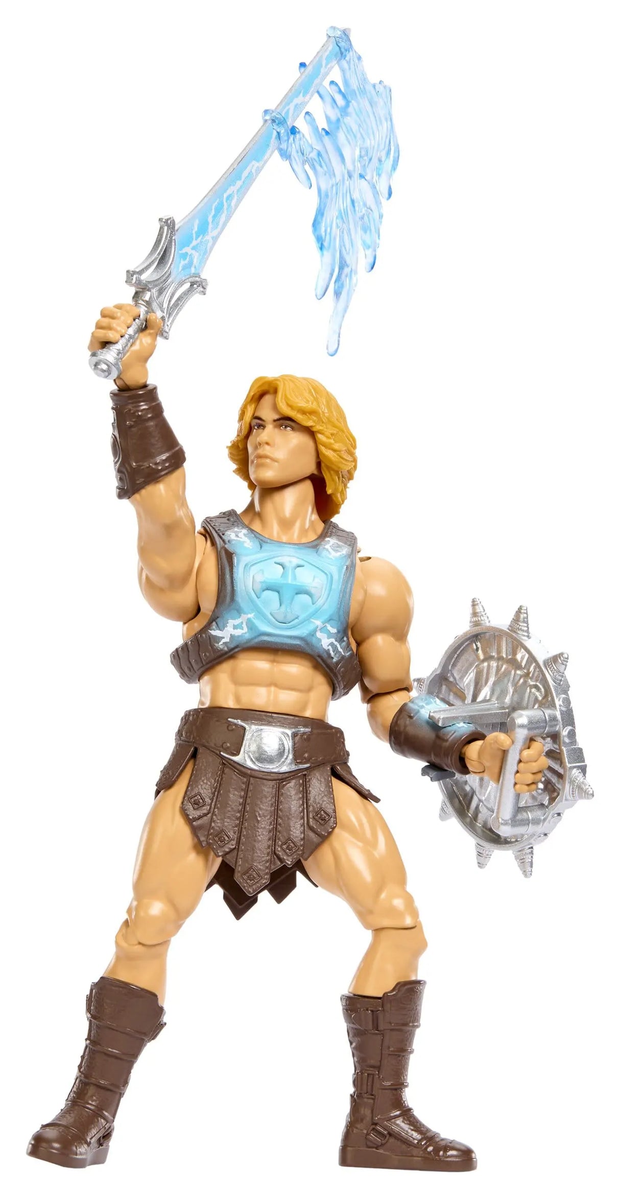 He-Man Masters of the Universe 2026 action figure raising Sword of Power and shield