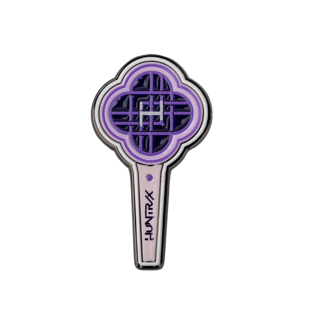 HUNTRIX lightstick pin front view with purple design
