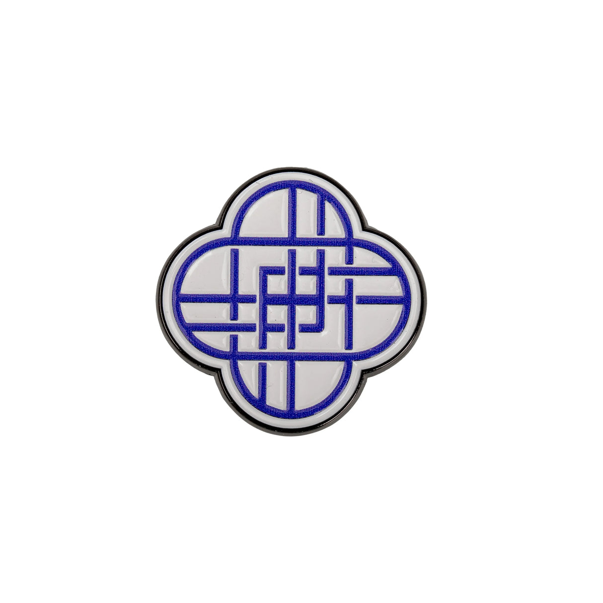 HUNTRIX logo pin front view with geometric blue pattern on white background