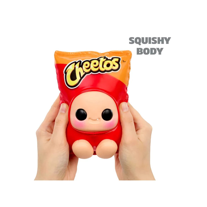 Hyojo Cheetos Red Bag squishy collectible being squeezed to demonstrate its soft body.