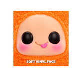 Close-up of Hyojo Cheetos Puff collectible featuring soft vinyl face, black eyes and pink tongue.