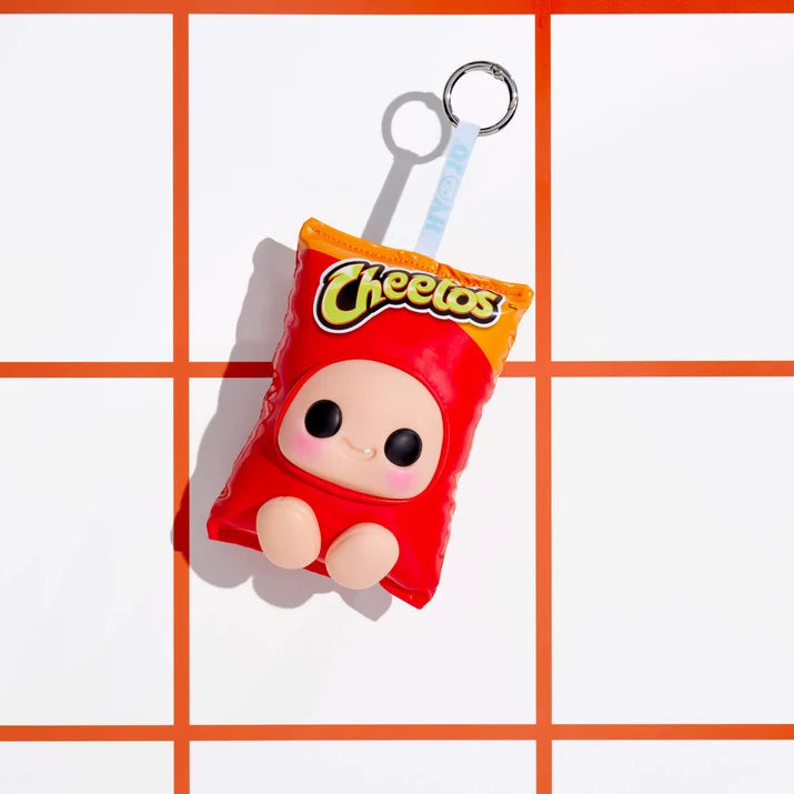 Hyojo Cheetos Red Bag plush keychain featuring Cheetos logo and smiling vinyl face.