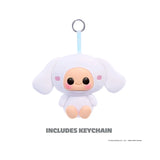 Hyojo Cinnamoroll plush keychain featuring long white floppy ears, pink cheeks, and signature smiling face.