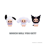 Three Hyojo x Hello Kitty and Friends blind box characters featuring Pochacco, Cinnamoroll, and Kuromi.