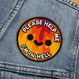 im in hell patch on denim jacket embroidered cute flame patch design
