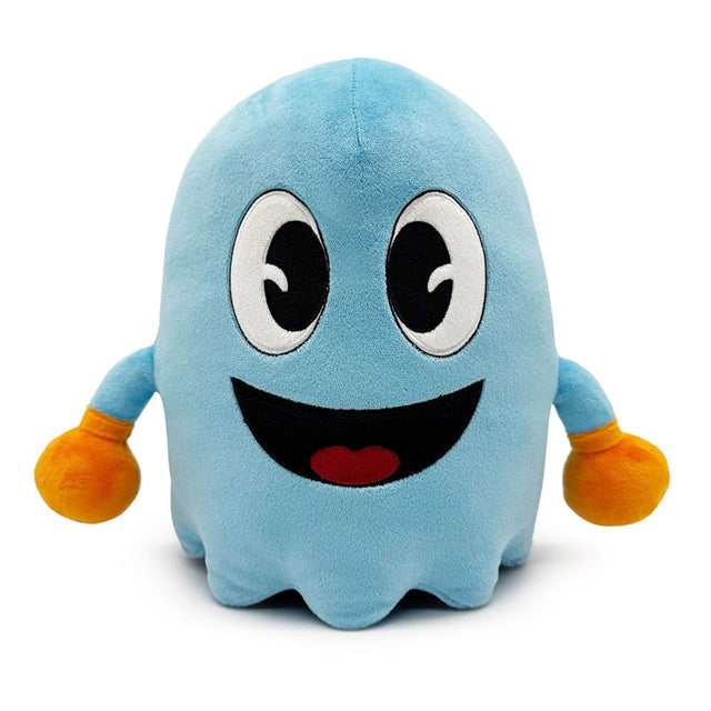 Inky Ghost Pac-Man plush figure front view with blue body and orange gloves by Youtooz