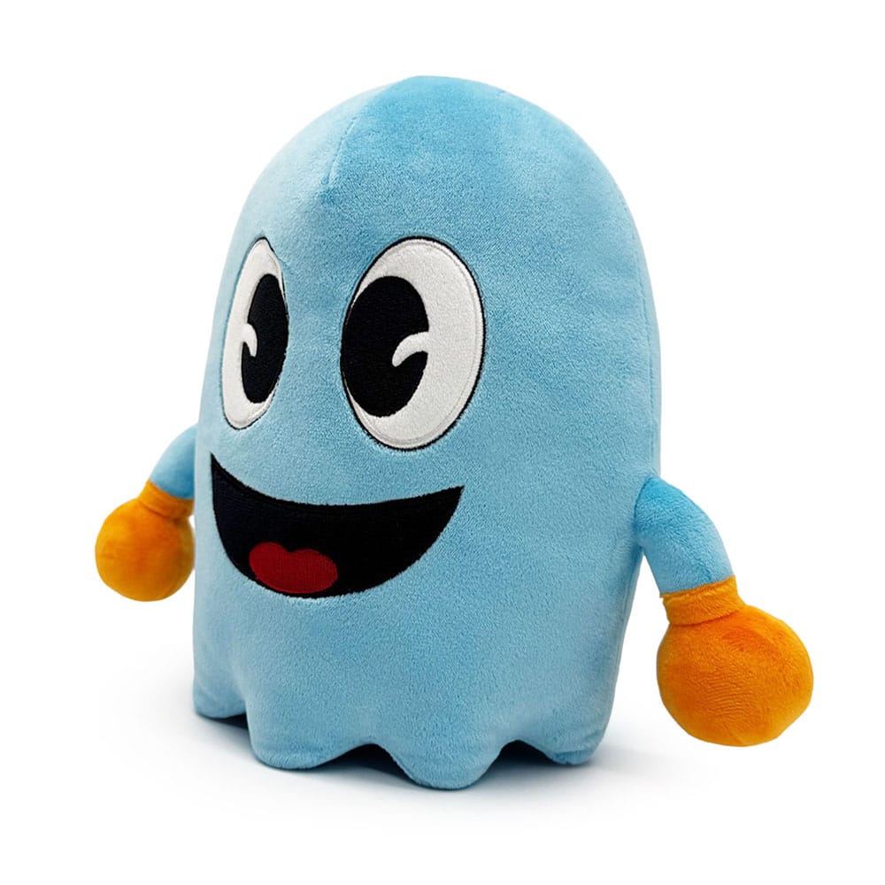 Inky Ghost Pac-Man plush figure angled view showing embroidered face and soft minky fabric
