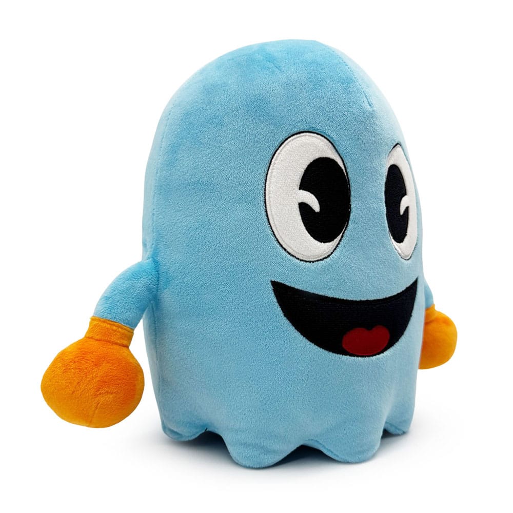 Inky Ghost Pac-Man plush figure side view highlighting rounded top and jagged base