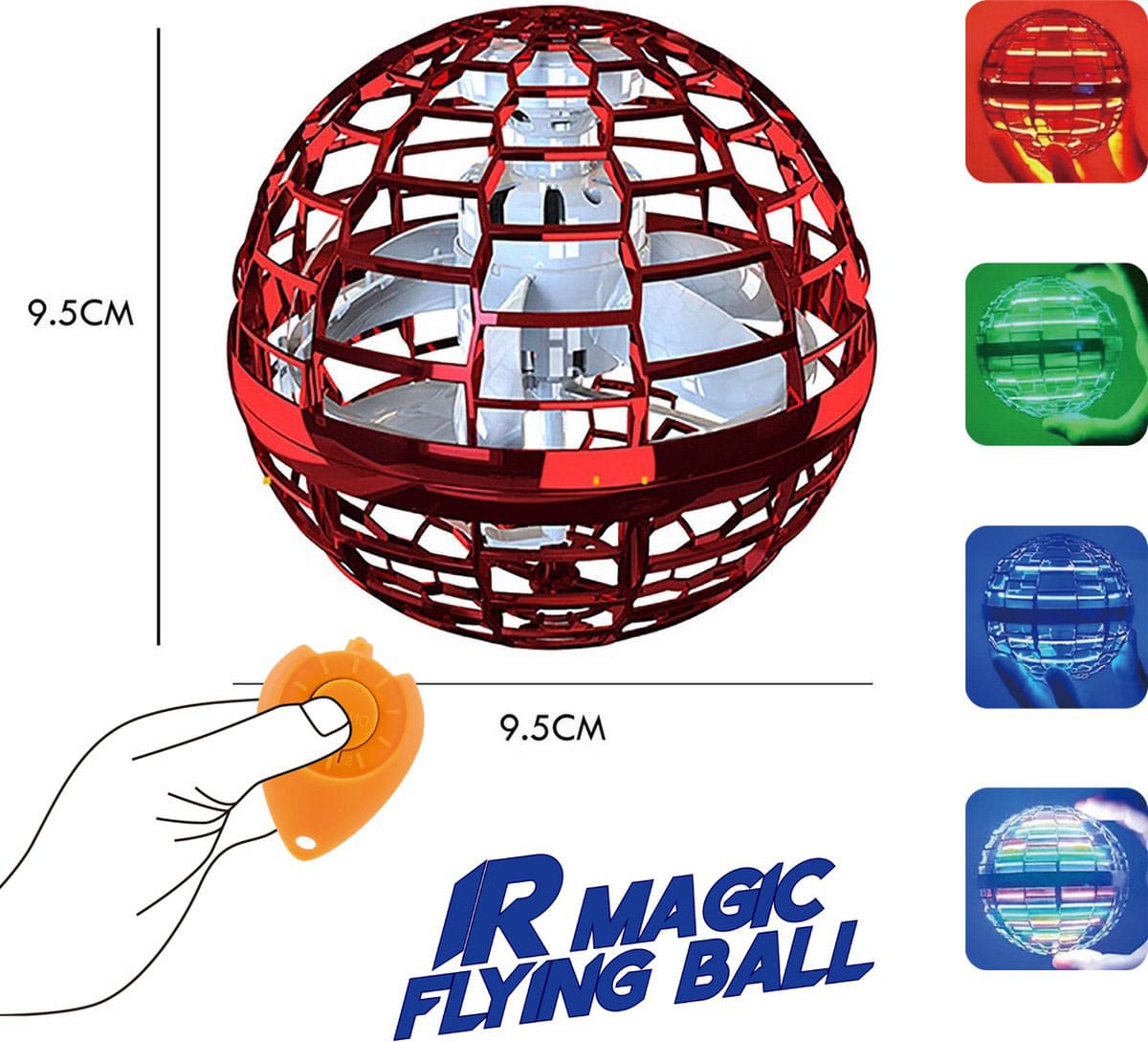IR Magic Flying Ball size diagram with hand-controlled remote