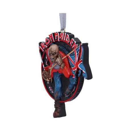 Angled view of the Iron Maiden The Trooper ornament