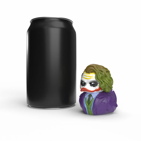 Size comparison of Mini Joker TUBBZ duck next to a soda can