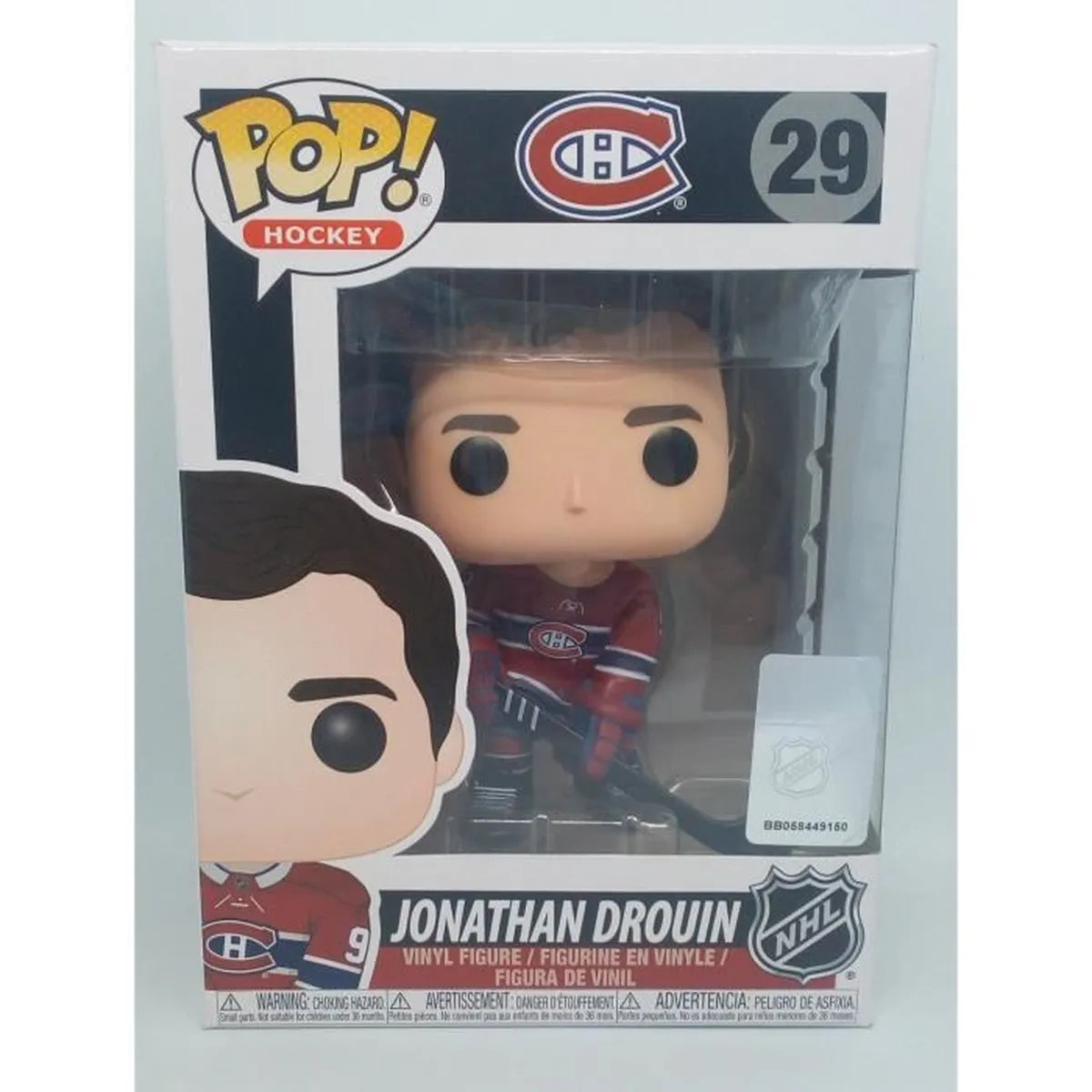 Jonathan Drouin #29 Funko Pop! Vinyl figure wearing Montreal Canadiens uniform in box.