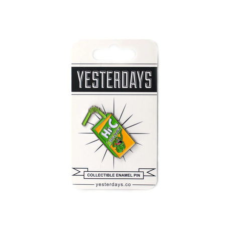 Juice Box Ghostbusters pin with straw and slime on backing card