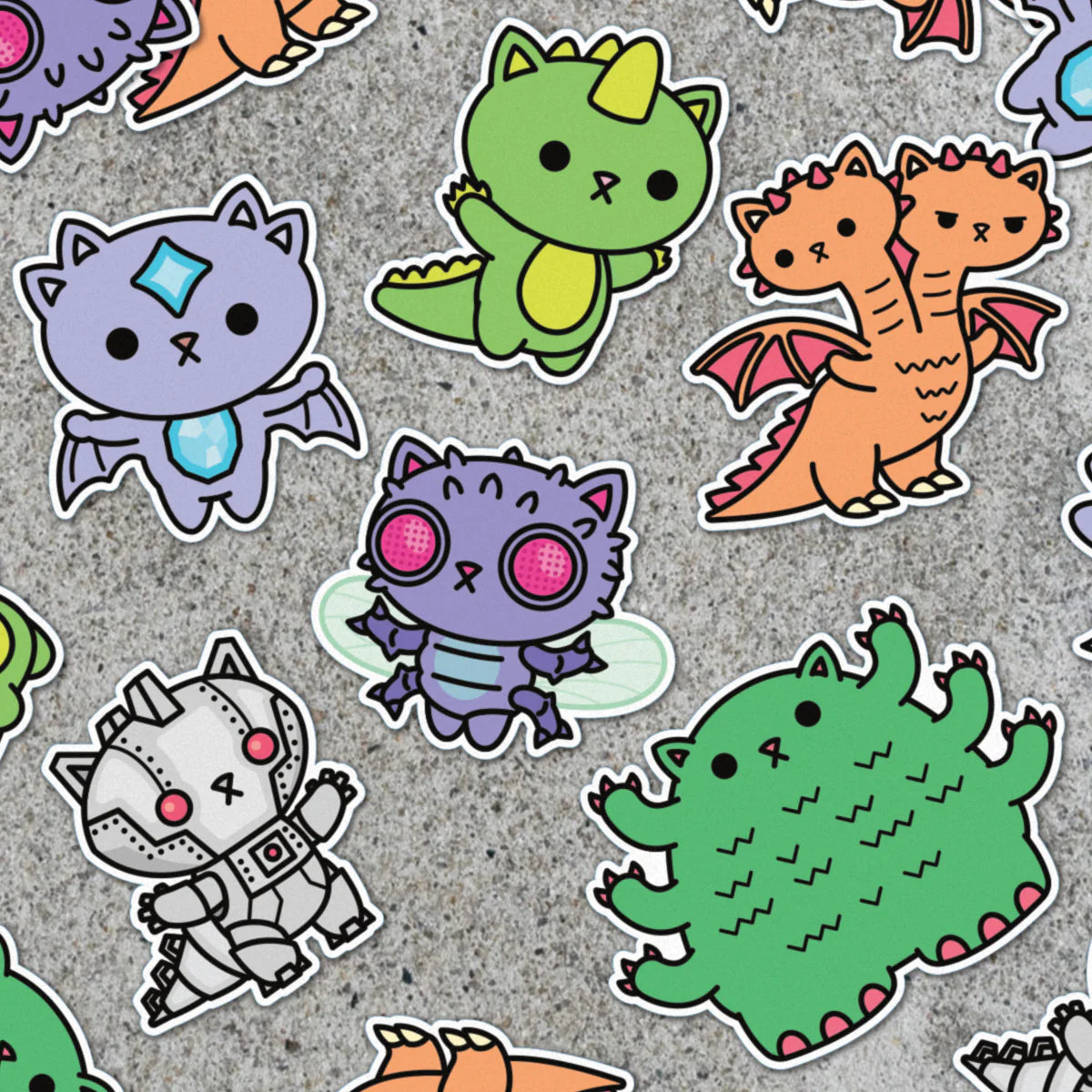 kaiju kitties sticker pack cute monster cat vinyl stickers 100% soft