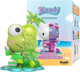 Kerokerokeroppi figure in a green swimsuit with a tropical drink, featuring a vibrant green transparent candy-textured body.