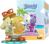 Pochacco holding an ice cream cone, wearing sunglasses with a transparent teal candy body and surrounded by beach treats.