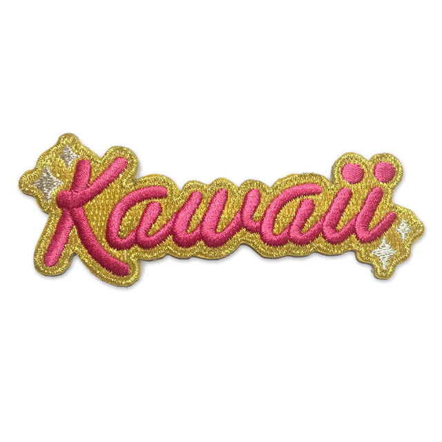 kawaii iron on patch pink text gold glitter embroidered patch 100% soft