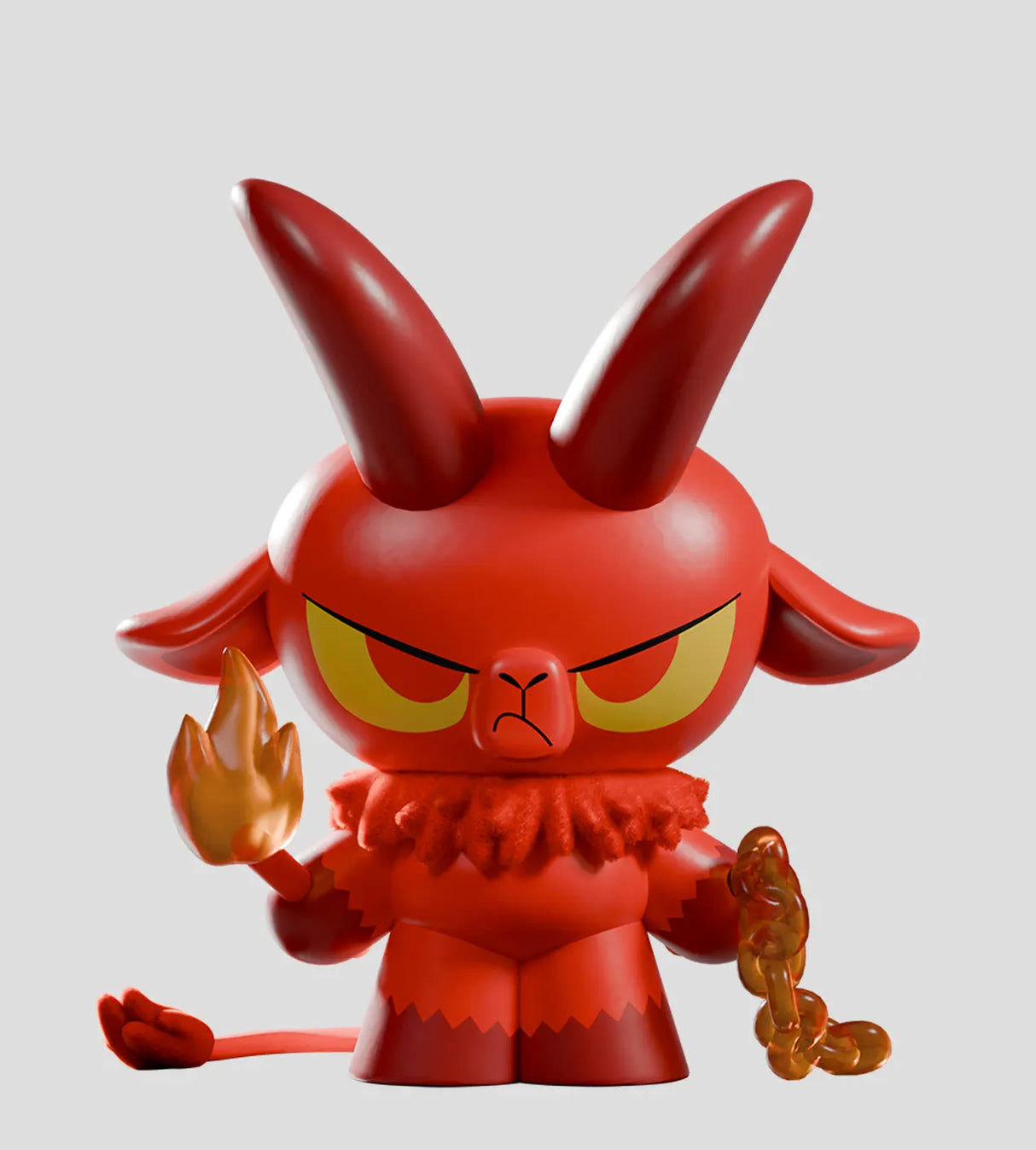 Red Kid Krampus collectible figure holding flame and translucent orange chain