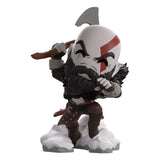 Front view of Kratos Youtooz vinyl figure mid-attack holding Leviathan Axe on snowy base.