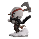 Rear view of Kratos Youtooz figure showing cloak, armor details, and snowy base.