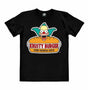Black T-shirt featuring The Simpsons’ Krusty the Clown holding a burger with the text “Krusty Burger – Over Dozens Sold!” printed on the front.