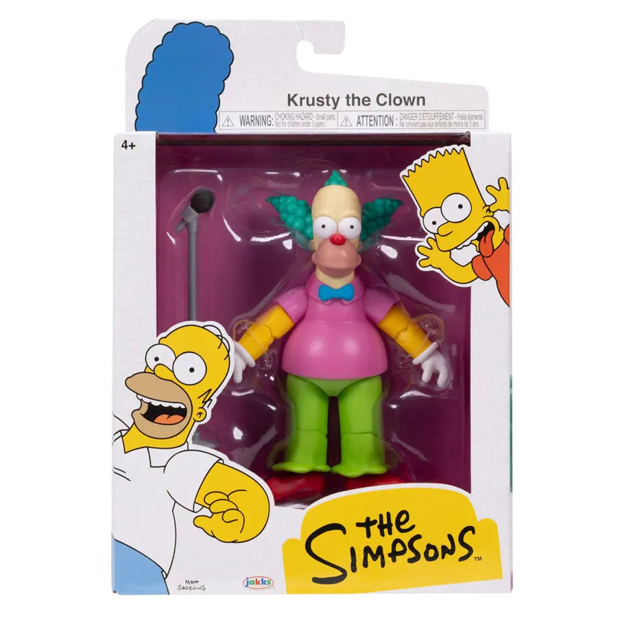 Packaged Krusty the Clown 13cm figure from The Simpsons by Jakks Pacific with accessories inside the box.