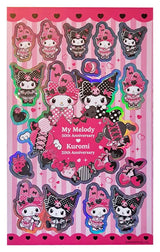 My Melody and Kuromi Pink Black Party sticker sheet with colorful holographic Sanrio character designs