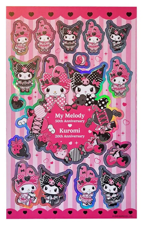 My Melody and Kuromi Pink Black Party sticker sheet with colorful holographic Sanrio character designs