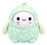 Pastel green melon pattern designer art toy figure with smiling face and fruit-inspired design.