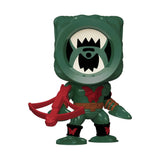 Close-up of Funko Pop! Leech figure showing green skin and red Horde armor details.