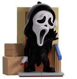 Front view of Ghost Face Youtooz vinyl figure reaching toward a light switch in a horror-themed scene