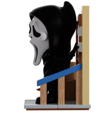 Side view of Lights Out Ghost Face vinyl figure showing staircase railing and detailed display base