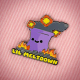 lil meltdown enamel pin on fabric colorful reactor meltdown collectible pin