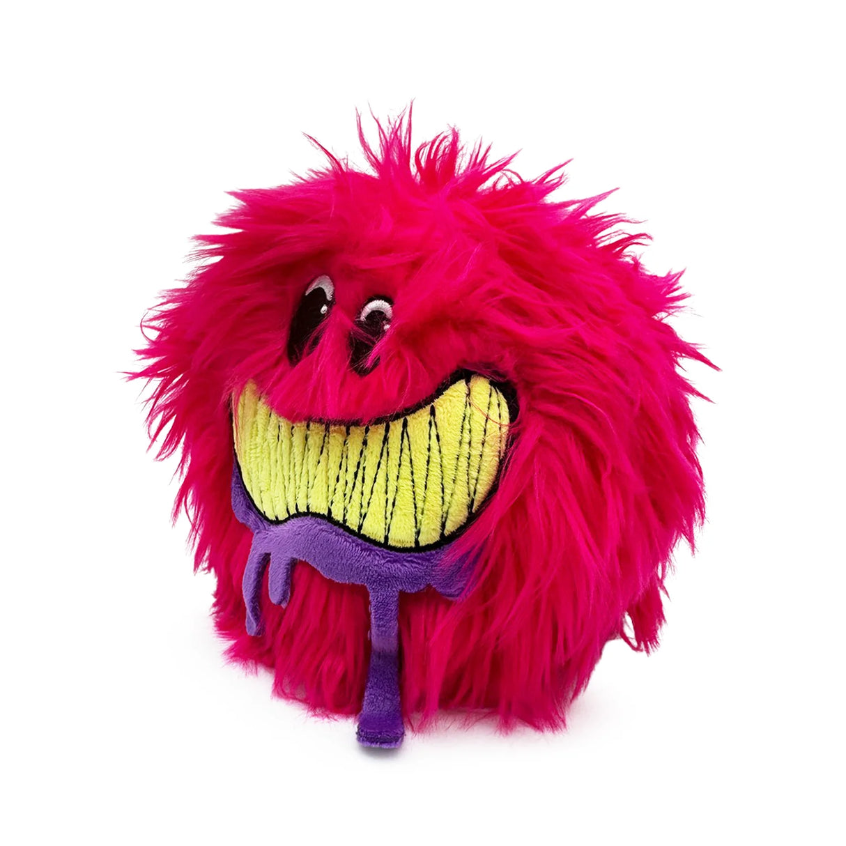Close-up of Rufus plush keychain grin with purple drool detail