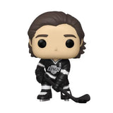 Close-up of Funko Pop! Luc Robitaille figure holding hockey stick in LA Kings gear.
