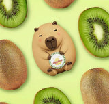 Kiwi Capybara figure holding a kiwi fruit inspired emblem from the Luck Moai Capybara Series Blind Box