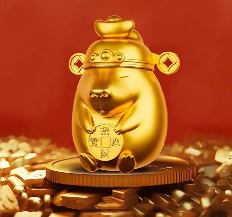 Hidden Wealth Capybara secret gold chase figure holding a lucky fortune coin
