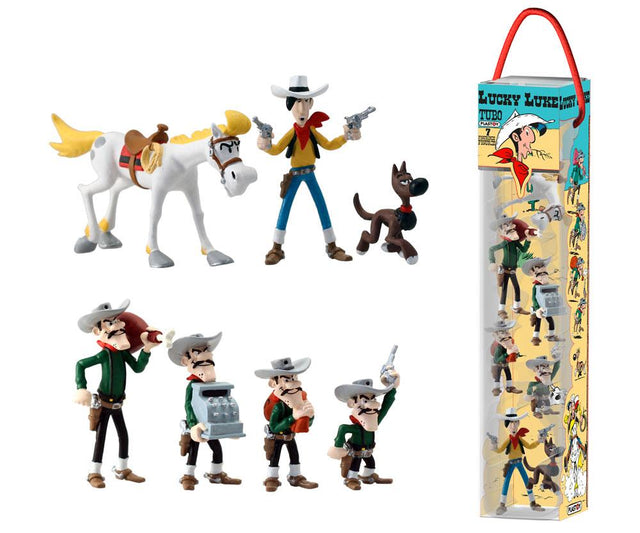Lucky Luke characters mini figure set including Lucky Luke, Jolly Jumper, Rantanplan and Dalton Brothers