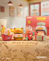 LuLu The Piggy Burger Express Series Blind Box collection featuring burger restaurant themed collectible figures