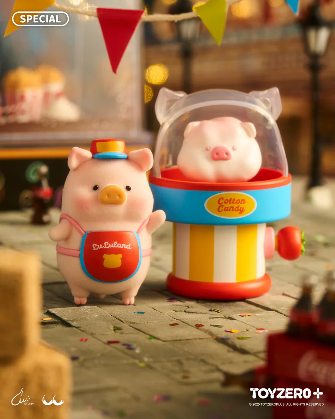 Special edition LuLu The Piggy cotton candy stand figure with carnival vendor accessories