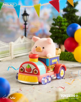 Secret edition LuLu The Piggy riding a colorful miniature carnival train collectible figure